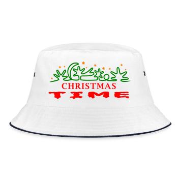 Christmas Time, Weihnachten, Tannenbaum - Bucket Hat - Weiß/Navy - Vorne