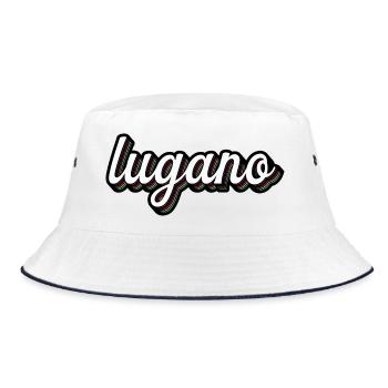 Lugano Neon Schriftzug Mehrfach Schatten - Bucket Hat - Weiß/Navy - Vorne