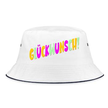 Geburtstagsgrüße Schriftzug Glückwunsch Abschluss - Bucket Hat - Weiß/Navy - Vorne