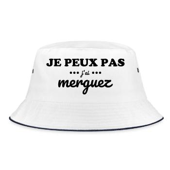 "T-shirt "Je peux pas j'ai merguez" - Bob - blanc/marine - Devant