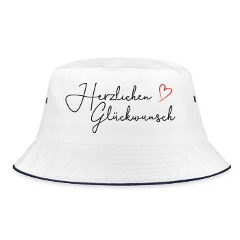Herzlichen Glückwunsch Schriftzug schwarz - Bucket Hat - Weiß/Navy - Vorne