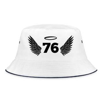 Number 76 Angel - 76th Birthday Wings - Bucket Hat - white/navy - Front