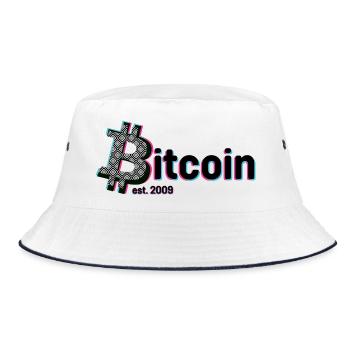 Bitcoin est 2009 PopArt - Bucket Hat - Weiß/Navy - Vorne