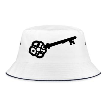 Verzierte Skelettschlüssel-Silhouette - Bucket Hat - Weiß/Navy - Vorne