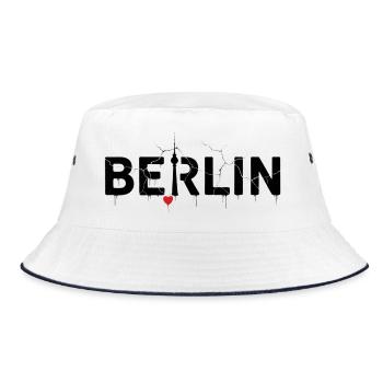 Berliner Skyline mit Blitz und Herz - Bucket Hat - Weiß/Navy - Vorne