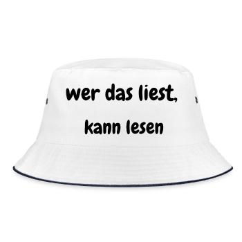Wer das liest, kann lesen – Wortspiel Shirt - Bucket Hat - Weiß/Navy - Vorne