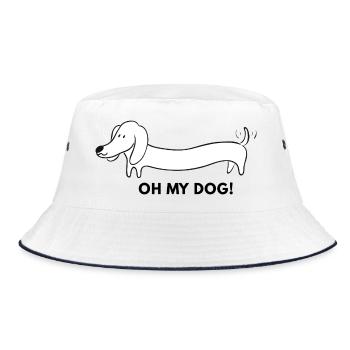 Long Dachshund Cartoon - Bucket Hat - white/navy - Front