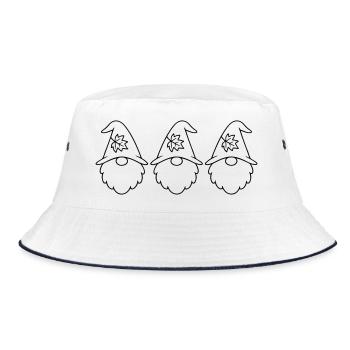 Herbstlicher Gartenzwerg-Wichtel mit Blatt Motiv - Bucket Hat - Weiß/Navy - Vorne