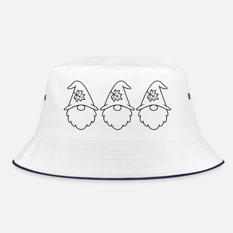 Herbstlicher Gartenzwerg-Wichtel mit Blatt Motiv - Bucket Hat - Weiß/Navy