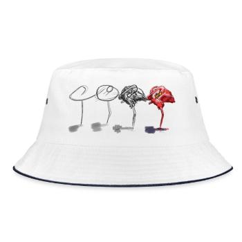 Pink Flamingo in Bold, by WingsOnMyBrush - Bucket Hat - white/navy - Front
