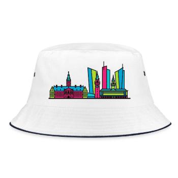 Die Haager Stadtsilhouette Binnenhof Moderne Linienkunst - Bucket Hat - Weiß/Navy - Vorne