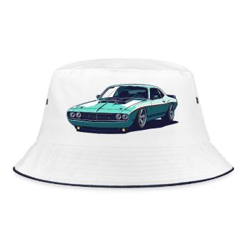 Teal Muscle Car Retro - Bucket Hat - Weiß/Navy - Vorne