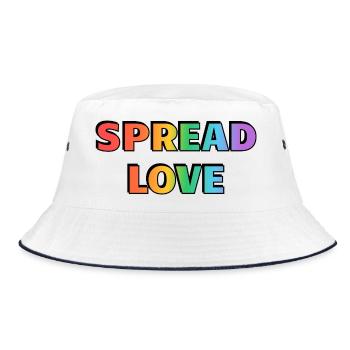 Spread Love Regenbogentypografie - Bucket Hat - Weiß/Navy - Vorne
