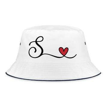 Buchstabe S Monogramm mit Herz - Bucket Hat - Weiß/Navy - Vorne