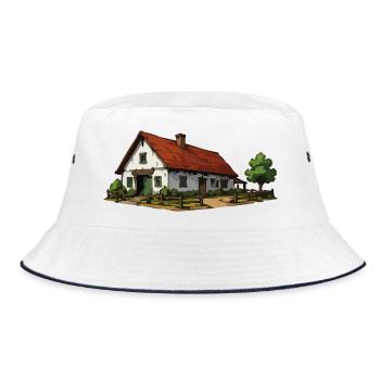 Idyllic cottage-style cabin - Bucket Hat - white/navy - Front