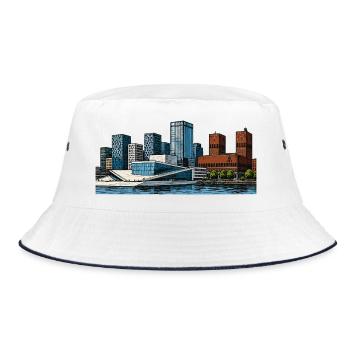 Oslo Stadt Skyline - Bucket Hat - Weiß/Navy - Vorne