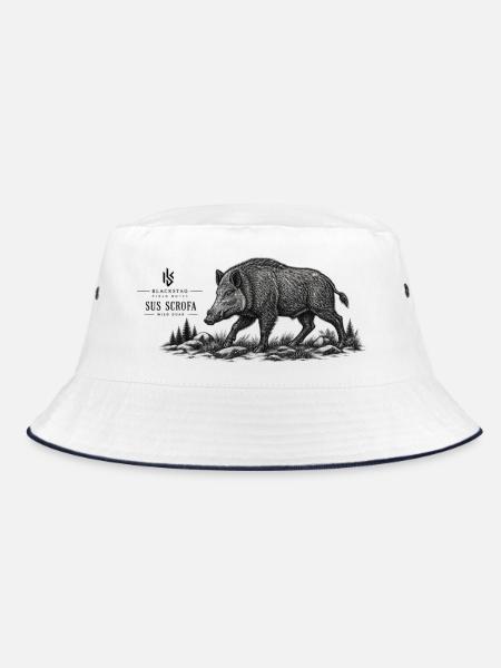 Wildschwein – Vintage Skizze - Bucket Hat - Weiß/Navy