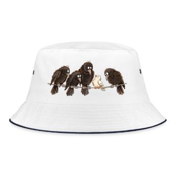Krähen Raben Taube Statement Anderssein Vogel - Bucket Hat - Weiß/Navy - Vorne
