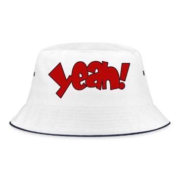 Yeah! Knallrot Ausdruck - Bucket Hat - Weiß/Navy - Vorne