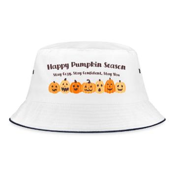 Kürbissaison Illustration - Happy Pumpkin Season - Bucket Hat - Weiß/Navy - Vorne