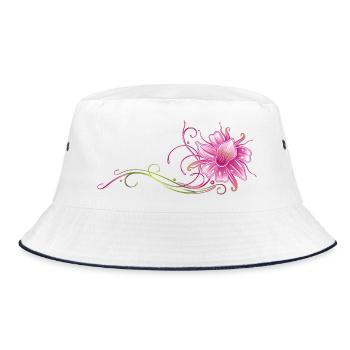 Bunte Orchidee, Ranke in pink und grün - Bucket Hat - Weiß/Navy - Vorne
