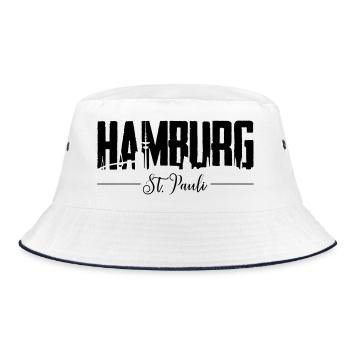 Hamburg St. Pauli, Reeperbahn, Kiez - Bucket Hat - Weiß/Navy - Vorne