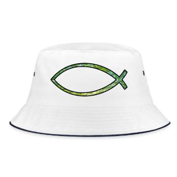Ichtus fish (diamond, green) - Bucket Hat - white/navy - Front