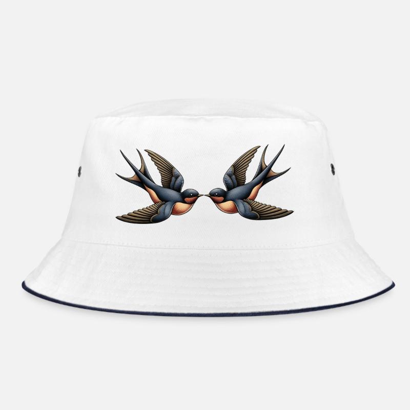 Schwalben – Rockabilly - Bucket Hat - Weiß/Navy