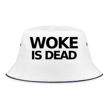 WOKE IS DEAD Statement - Bucket Hat - Weiß/Navy - Vorne