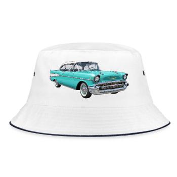 Vintage US Automobile Illustration - Bucket Hat - Weiß/Navy - Vorne