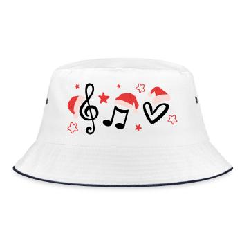 Lustige Musiknoten mit Weihnachtsmützen - Bucket Hat - Weiß/Navy - Vorne