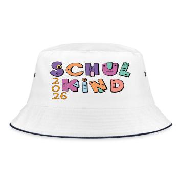 Schulkind 2026  Bunte Buchstaben - Bucket Hat - Weiß/Navy - Vorne
