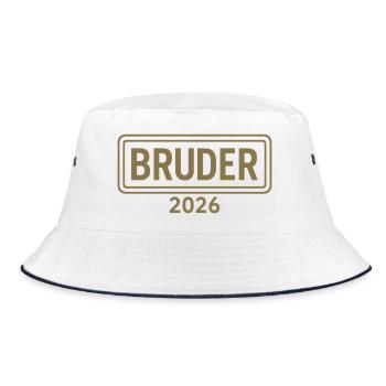 BRUDER 2026 Stolze Geschwister Ankündigung - Bucket Hat - Weiß/Navy - Vorne