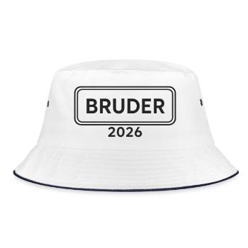 BRUDER 2026 Stolze Geschwister Ankündigung - Bucket Hat - Weiß/Navy - Vorne