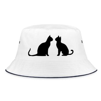 Black Cat 2 Cats Silhouettes Gift - Bucket Hat - white/navy - Front