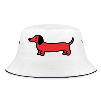 Hunting Dog Dachshund Profile Vector - Bucket Hat - white/navy - Front