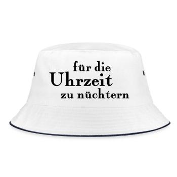 für die Uhrzeit zu nüchtern - Bucket Hat - Weiß/Navy - Vorne