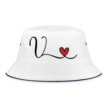 Letter V Monogram Initial Heart - Bucket Hat - white/navy - Front