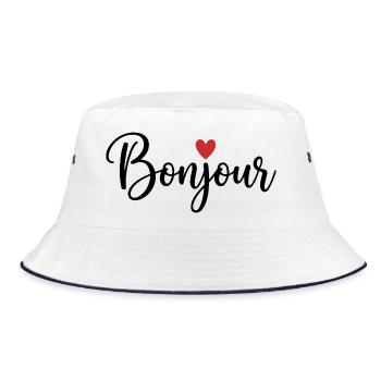 Bonjour with Love Heart in French France - Bucket Hat - Weiß/Navy - Vorne
