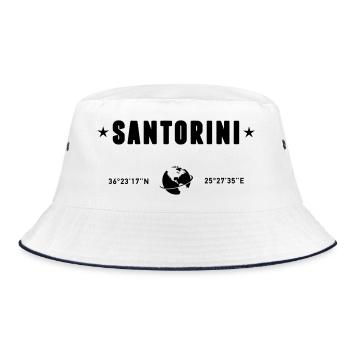 Santorini Greece Coordinates Gps Globe - Bucket Hat - white/navy - Front