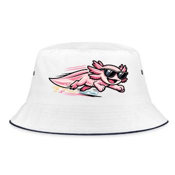 Pinkes Axolotl mit Sonnenbrille - Bucket Hat - Weiß/Navy - Vorne