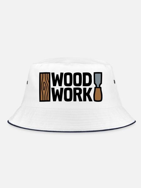 Wood Work Schriftzug Logo - Bucket Hat - Weiß/Navy - Vorne