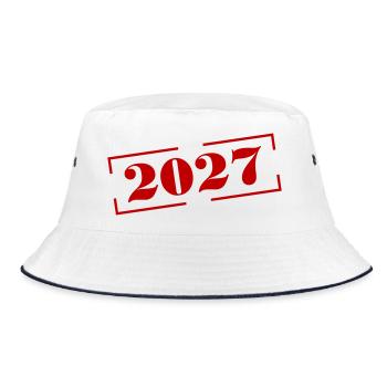 2027 Jahr Stempel - Bucket Hat - Weiß/Navy - Vorne
