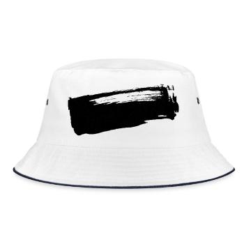 Pinselstrich - Tusche Streifen - Bucket Hat - Weiß/Navy - Vorne