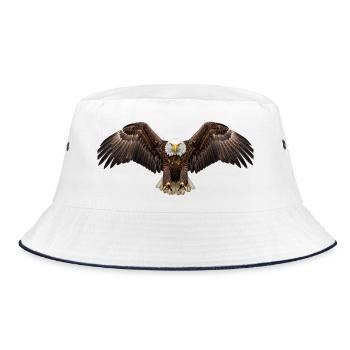 Schwebende Flügel des Weißkopfseeadlers - Bucket Hat - Weiß/Navy - Vorne