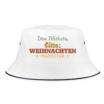 Der Nächste, bitte: Weihnachten - Praxisteam - Bucket Hat - Weiß/Navy - Vorne