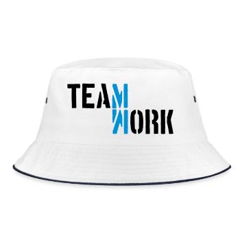 Blau Teamwork Schatten gespiegelt Logo Design Crew - Bucket Hat - Weiß/Navy - Vorne