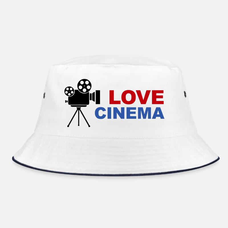 Love Cinema Bold Red Blue Typografie - Bucket Hat - Weiß/Navy