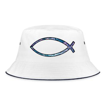 Ichtus fish (diamond, blue) - Bucket Hat - white/navy - Front