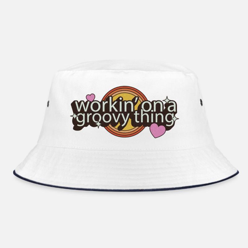 Workin' on a Groovy Thing – 70s Lettering - Bucket Hat - white/navy